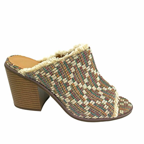 LONDON RAG Maya Multicolor Textile  Open Toe Mule Heels NWOB - Picture 4 of 11